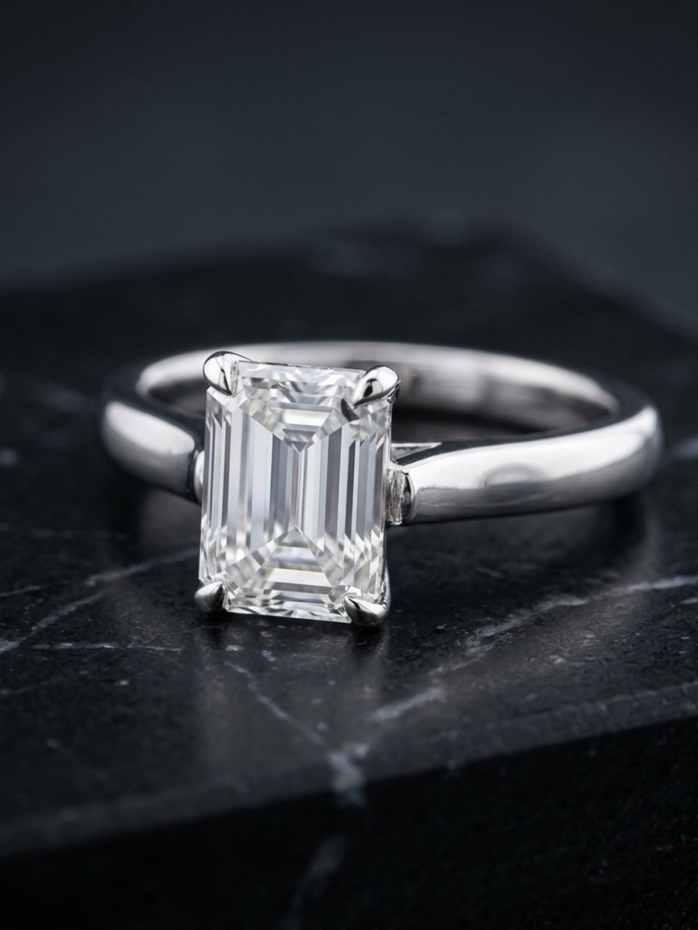 Classic Emerald Cut Solitaire Engagement Ring in Silver